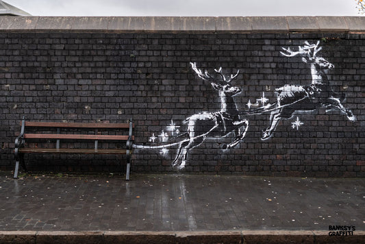 Park Bench Reindeer - Banksy Graffiti Art
