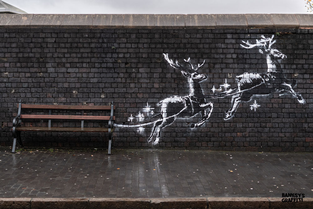 Park Bench Reindeer - Banksy Graffiti Art