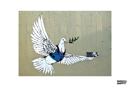 Bulletproof Dove / Flak Jacket Dove - Banksy Graffiti Art - Palestine Heritage Centre, Bethlehem, West Bank